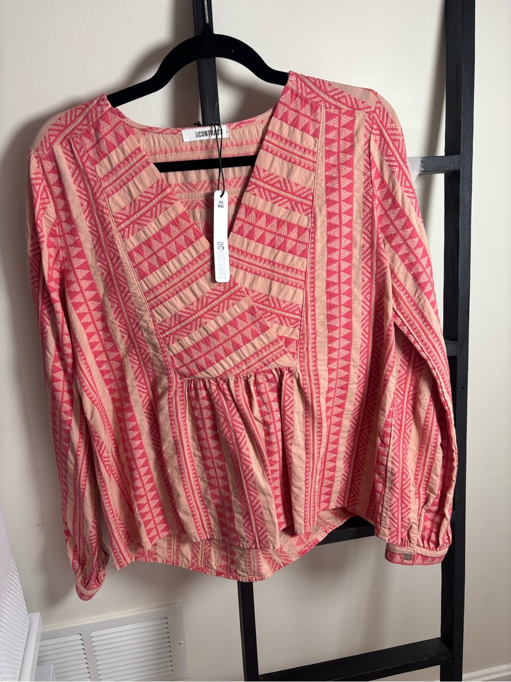 Pink Patterned Peplum Square-Neck Blouse - Picture 4 of 4